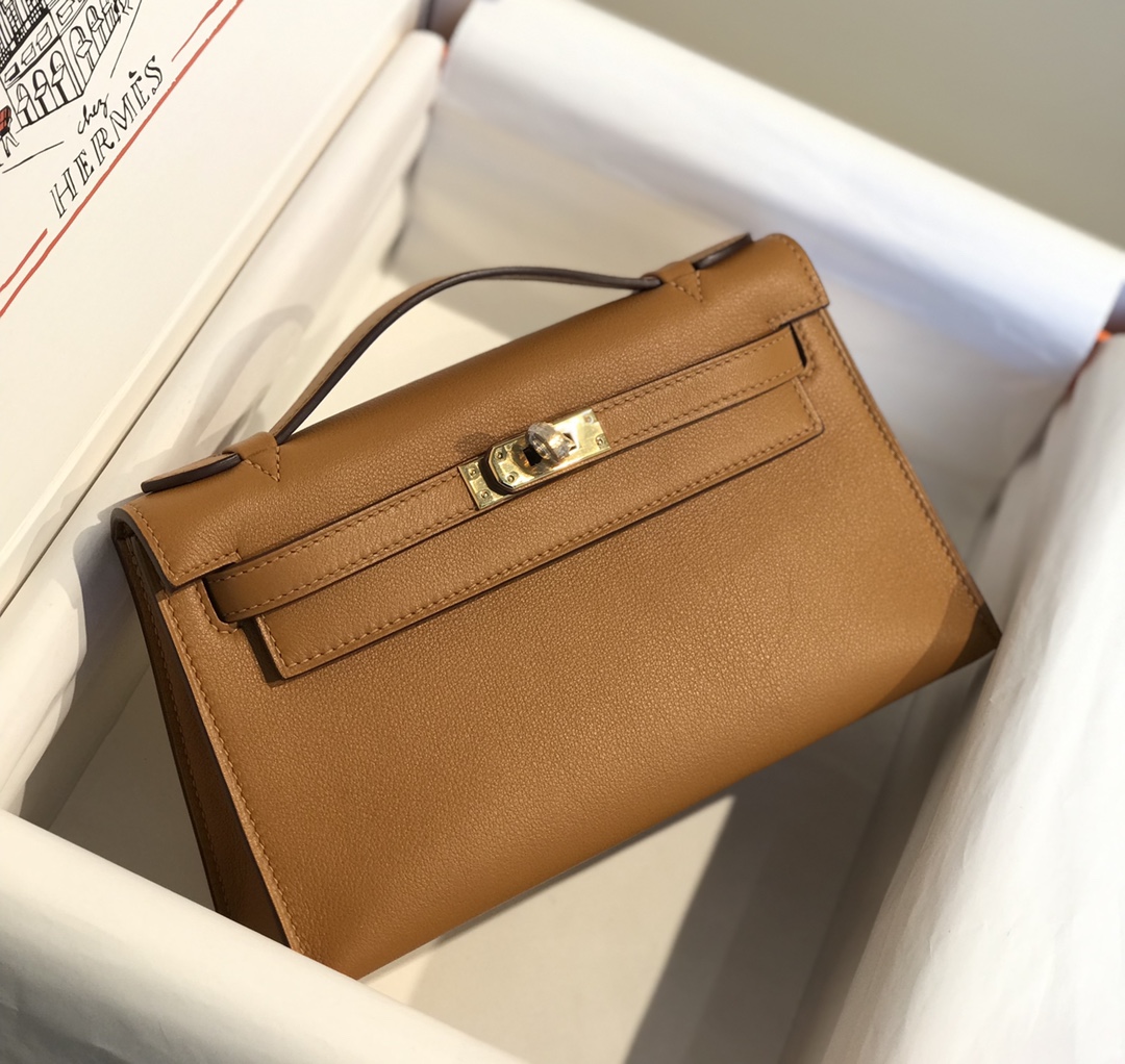 Hermes Mini Kelly Pochette 22cm Bag In Sesame Swift Leather